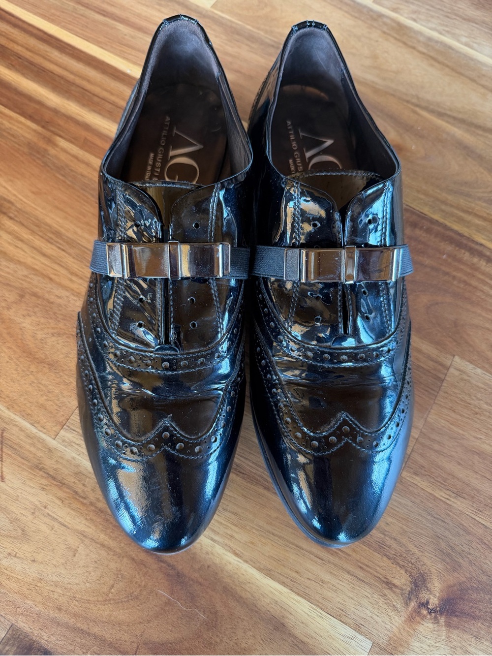 AGL Black Patent Leather Women’s Dress Loafers with Bow Accent